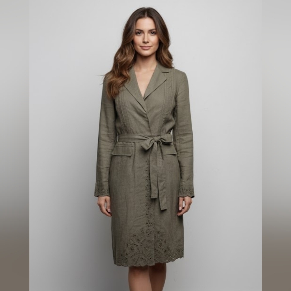 100% linen khaki green jacket size S